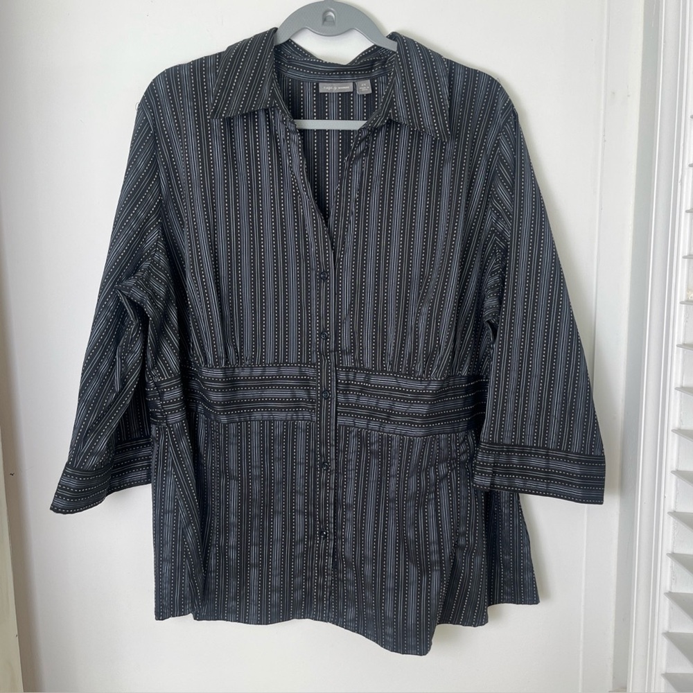 Women's Apt 9 Plus Size 3/4 Sleeve Black White Striped Button Down Shirt Size 2X